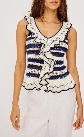 Rails Luci Ruffle Trim Knit Tank in Crete Stripe at Nordstrom, Size Xx-Small