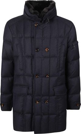 Moorer Three-Quarter Length Goose Down Coat With Detachable Fur Collar