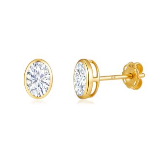 MAX + STONE Solid 10K Yellow Gold Small Cubic Zirconia Bezel Stud Earrings Various Styles