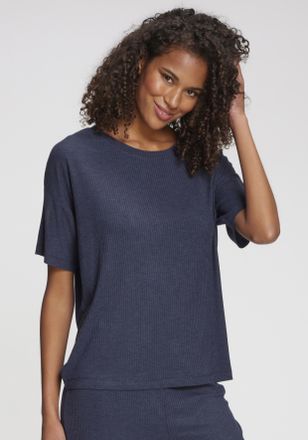 s.Oliver Pyjamaoberteil S.OLIVER, Damen, Gr. 32/34, dunkelblau, meliert, Rippware, Obermaterial: 92% Viskose, 8% Elasthan, meliert, l&auml;ssig geschnitten, Rundhal