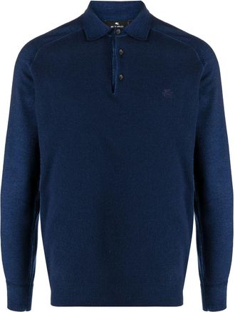 Etro logo-embroidered knitted polo shirt - men - Virgin Wool - S - Blue