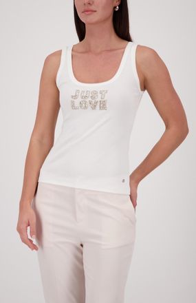 Monari Tanktop MONARI Top Just Love, Damen, Gr. 34, off, wei&szlig;, Web, Obermaterial: 94% Baumwolle, 6% Elasthan, unifarben, regular fit taillenbedeckt, tiefer R