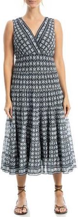 Max Studio V-Neck Sleeveless Mesh Midi Dress in Black/Cream Firelilly Geo at Nordstrom Rack, Size X-Small