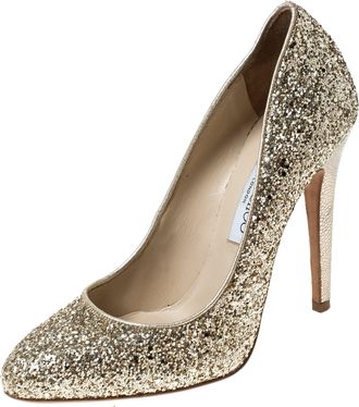 Jimmy Choo London Metallic Gold Glitter Victoria Pumps