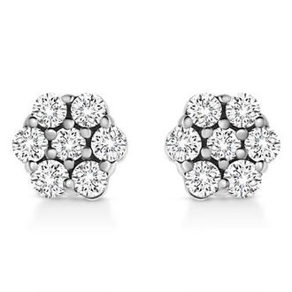 House of Brilliance 14K White Gold 1/2 Ct Prong RoundDiamond Flower Stud Earring at Nordstrom