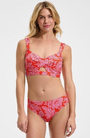 Lands End Twist Front Bikini Top in Radiant Orange Floral Medley at Nordstrom, Size Xx-Small