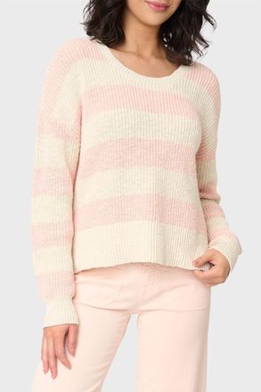 Sanctuary Scoop Neck Sweater In Rose Essence Eco Natural Stripe