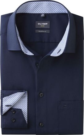 Olymp Businesshemd OLYMP, Herren, Gr. 47, N-Gr, blau (navy), Twill, Obermaterial: 100% Baumwolle, kontrastfarbene Details, normal h&uuml;ftlang, 2-Knopf-Manschet