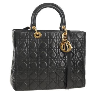Dior Lady Dior Bag Leather Black Leather Handbag (Pre-Owned)