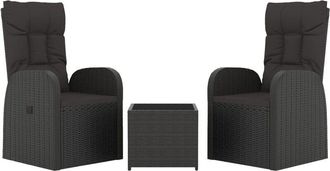 vidaXL Juego Sal&oacute;n Jard&iacute;n 3 Pzas Rat&aacute;n Sint&eacute;tico Y Acero Negro Vidaxl