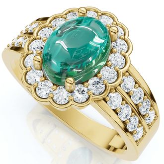 Pompeii3 1 1/5ct Diamond Halo & Oval Emerald Cabochon Ring 10K Gold