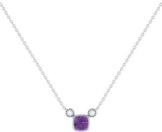 LuvMyJewelry Cushion Cut Amethyst & Diamond 14K Gold Birthstone Necklace