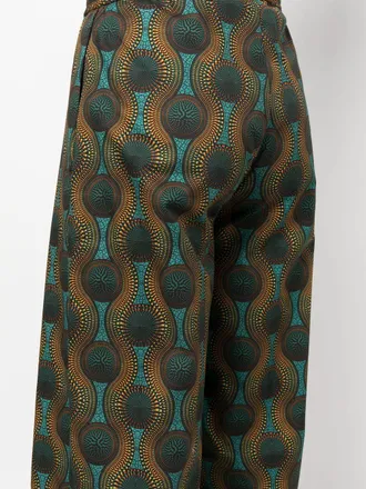 Ozwald Boateng Geometric-Print Cotton Trousers - Olive Green