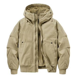 Generic Mens Warm Jacket Padded Borg Fleece Stand Collar Coat Windbreaker Coats Combat Casual Outwear Military Tactical Cardigan For Daily Comfort