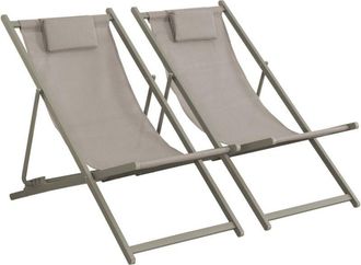 Sweeek Set of 2 MATERA folding chairs with aluminium / textilene cushion, khaki, 102 x 62 x 81 cm