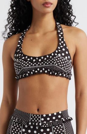 Damson Madder Cove Dot Ruffle Swim Top in Multi White at Nordstrom, Size 16 Us