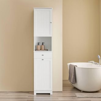 SoBuy Narrow Bathroom Tall Cabinet - Space-Saver Design in White