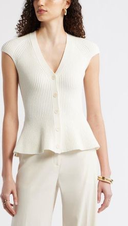 Nordstrom Rib Peplum Top in Ivory Tofu at Nordstrom, Size Xx-Large