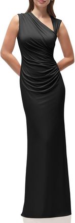 After Six Ruched Asymmetric Neck Satin Gown in Black at Nordstrom, Size Xx-Large