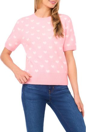CeCe by Cynthia Steffe Heart Short Sleeve Crewneck Sweater in Prism Pink at Nordstrom, Size X-Small