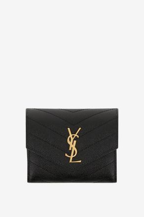 Saint Laurent Gesteppte kompakte Lederbrieftasche Cassandre