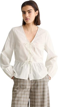 Marc O'Polo Denim Langarmbluse MARC OPOLO DENIM, Damen, Gr. XL, silky wei&szlig;, Web, Obermaterial: 100% Baumwolle, relaxed fit h&uuml;ftlang, V-Ausschnitt, elastischer Bund, Blu