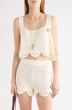 Chlo&eacute; Crop Organic Cotton Crochet Tank in Iconic Milk at Nordstrom, Size Medium