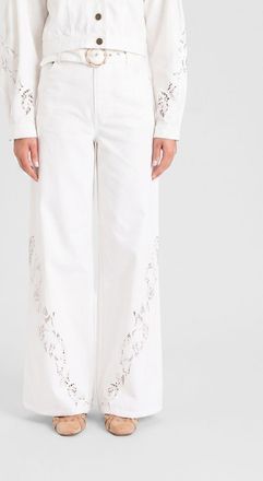 Twinset Pantaloni dritti in cotone con inserti in pizzo