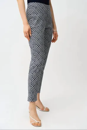 Joseph Ribkoff Slim Geometric Ankle-Length Trouser Pant In Navy/white