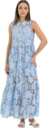 Kocca Maxi Dresses, female, Blue, Size: XS Stylish Full Length Lace Dress