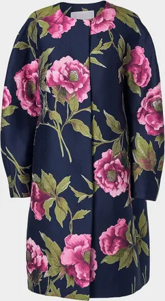 Carolina Herrera Floral Collarless Cocoon Coat