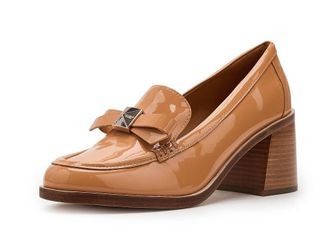 Kate Spade New York Deco Bow Patent Leather Heeled Loafers Womens Shoes Biscotti : 10.5 M
