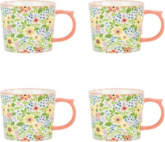 10 Strawberry Street Set Of 4 Madison Mugs, Floral Burst