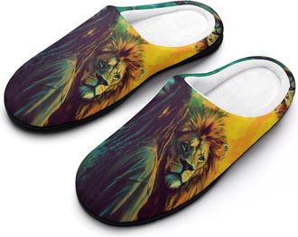 Generic Rasta Lion Jamaican Mens Slippers Memory Foam Winter Warm Sandals Slip On House Shoes Size 7-14
