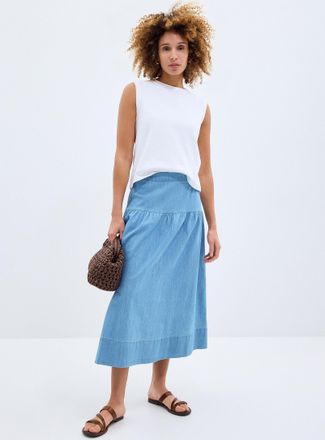 Contemporaine Womens Two-tiered light denim skirt