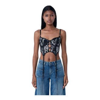 Diesel Tops, Dames, Zwart, 4Xl, Polyester, Fishnet Bustier Bra
