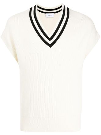 Ports V Maglione smanicato con bordo a righe - Bianco