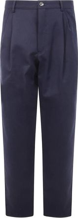 Brunello Cucinelli Broek met plooien - Heren - Straight fit broeken - Blauw - M - Katoen - Broeken