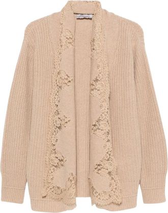 Ermanno Scervino Truien & Vesten, Dames, Beige, XS, Katoen, Cardigan met kanten details