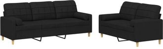 vidaXL Vidaxl - Juego De Sof&aacute;s Con Cojines 2 Piezas Tela Negro