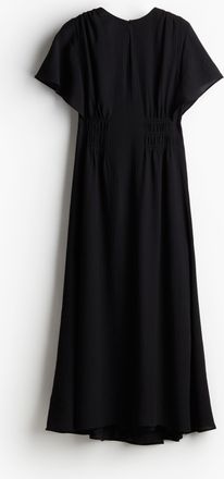 H&M Langes Kleid mit gesmokter Taille - Schwarz