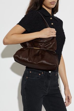 Balmain Sphynx Medium Leather Bag With Logo, Womens, Brown