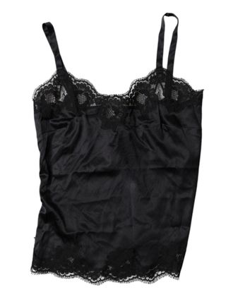 Tシャツ・カットソー DOLCE&GABBANA BLACK BRALETTE TOP IN SILK SATIN AND LACE Satin and lace bralette top in Black for Women