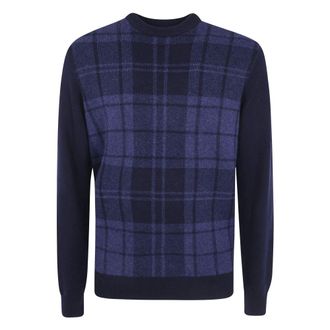 Barbour Jersey de cuello redondo Mineral Tartan - Knitwear - Hombre - Azul - 2XL