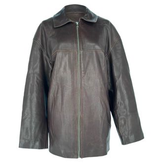 Nour Hammour Zip-Up Jacket in Brown Lambskin Leather