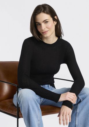 Boss Orange by Hugo Boss Rundhalspullover BOSS ORANGE Fennoni Premium Damenmode, Damen, Gr. XL (42), schwarz 001, Feinstrick, Obermaterial: 60% Schurwolle, 40% Polyamid, unifa