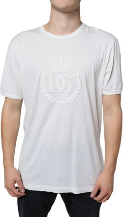 Dolce & Gabbana White Logo Embossed Cotton Crewneck Mens T-shirt (Pre-Owned)