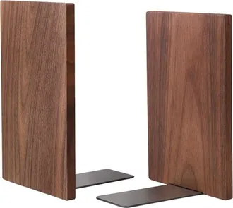 OEM Serre-livres - Nogal Americano Macizo Y Metal - 18 Cm X 12 Cm X 10,5 Cm - Para Estanter&iacute;as - Pack De 2