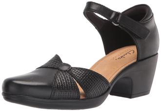 Clarks Womens Emily Rae Pump, Black Leather, 4.5 UK