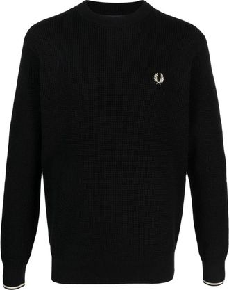 Fred Perry Gebreide trui met ronde hals - Heren - Ronde hals truien - Zwart - S - Truien & Vesten
